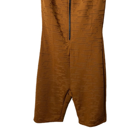 Brown Mesh Detail Zipper Biker Shorts Romper - Picture 6 of 9